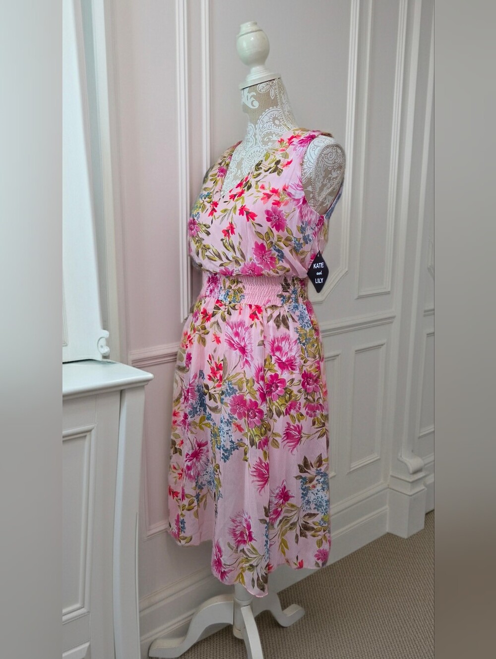 Kate & Lily Pink Floral Chiffon Dress Size 8